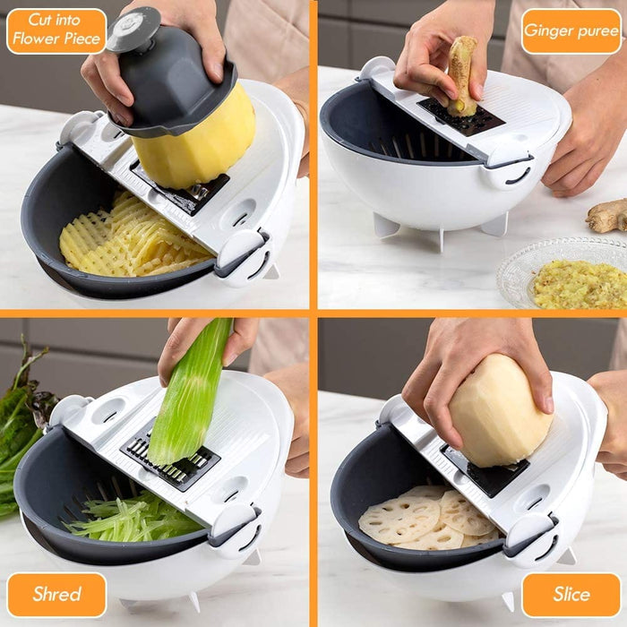9 In1Kitchen Rotate Vegetable Fruit Cutter Grater Chopper with Washing Basket