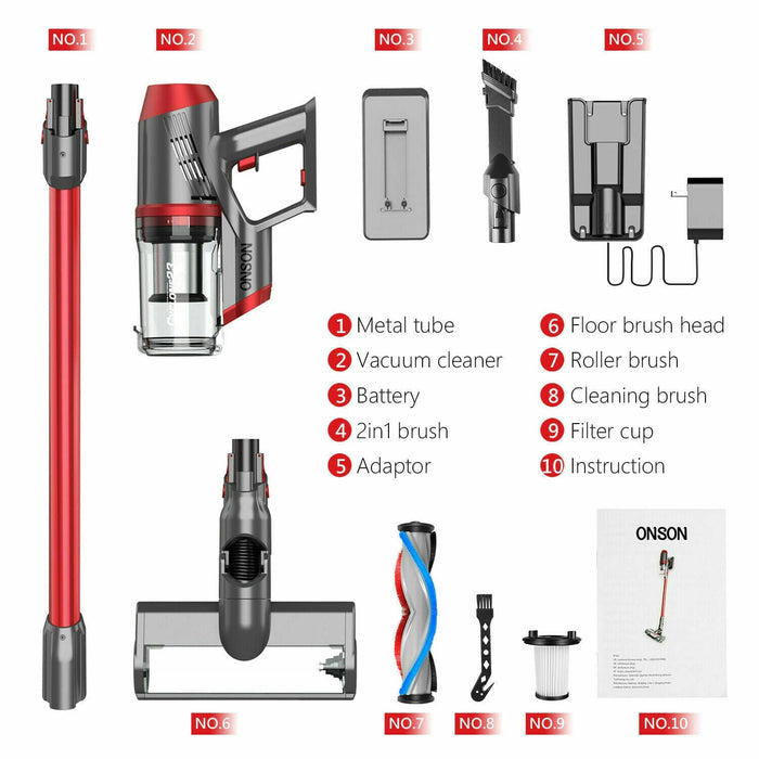 ONSON Cordless Vacuum Cleaner 4-in-1 Stick Upright Compact Handheld Bagless