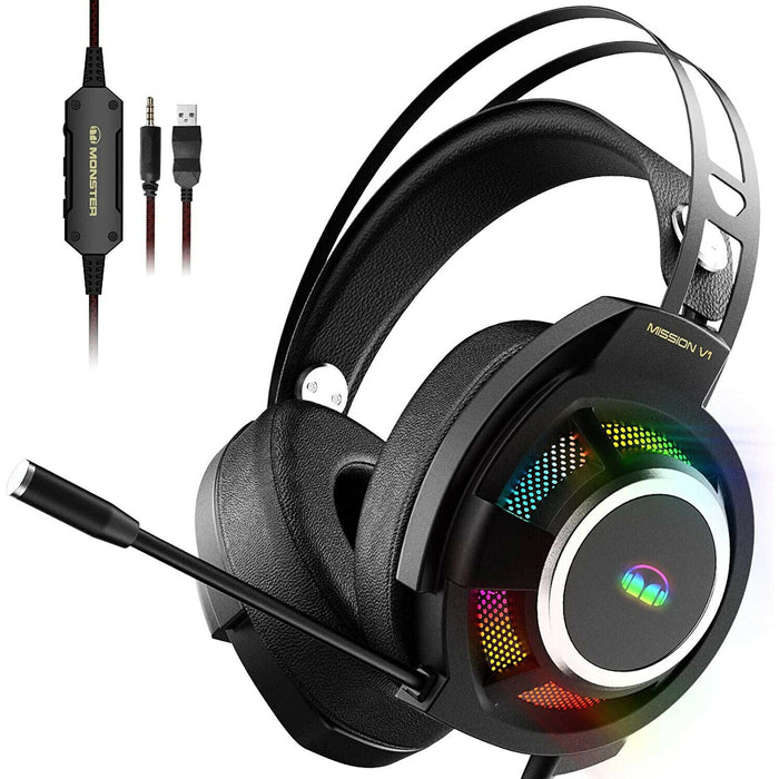 Monster 3.5mm Gaming Headset LED Headphones Wired with Mic For PC/Mac/PS4/Xbox