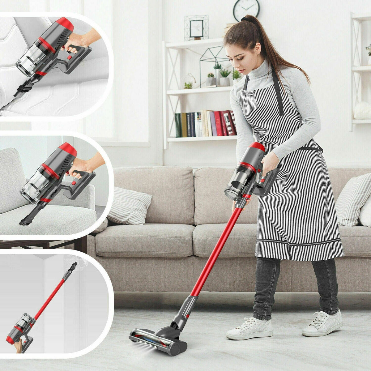 ONSON Cordless Vacuum Cleaner 4-in-1 Stick Upright Compact Handheld Ba ...