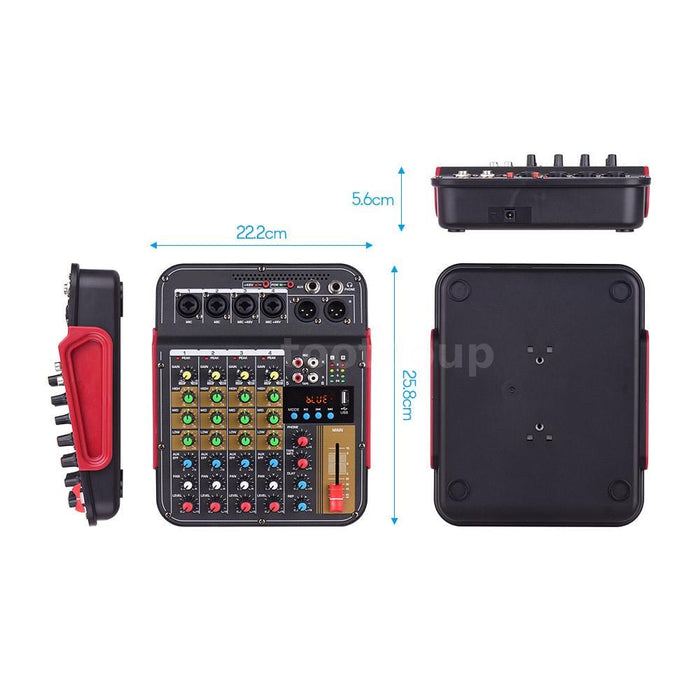 4Channel Mini Audio Mixer Bluetooth USB DJ Sound Mixing Console Amplifier V0Q4