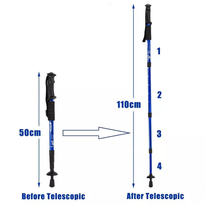 2Pc Trekking Walking Sticks Poles Adjustable Alpenstock anti-shock Hiking Travel