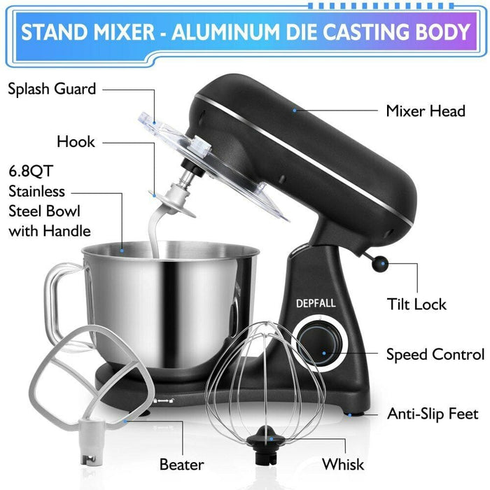 Pro Electric Food Stand Mixer 6.8QT Tilt-Head 6 Speed Stainless Steel Bowl