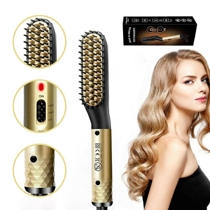 Men's Beard Straightener Comb Quick Heated Brush Styler Pro Hair Electric