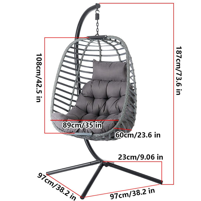 264lbs Outdoor Swing Hanging Egg Chair Garden w/Stand Cushion for Patio