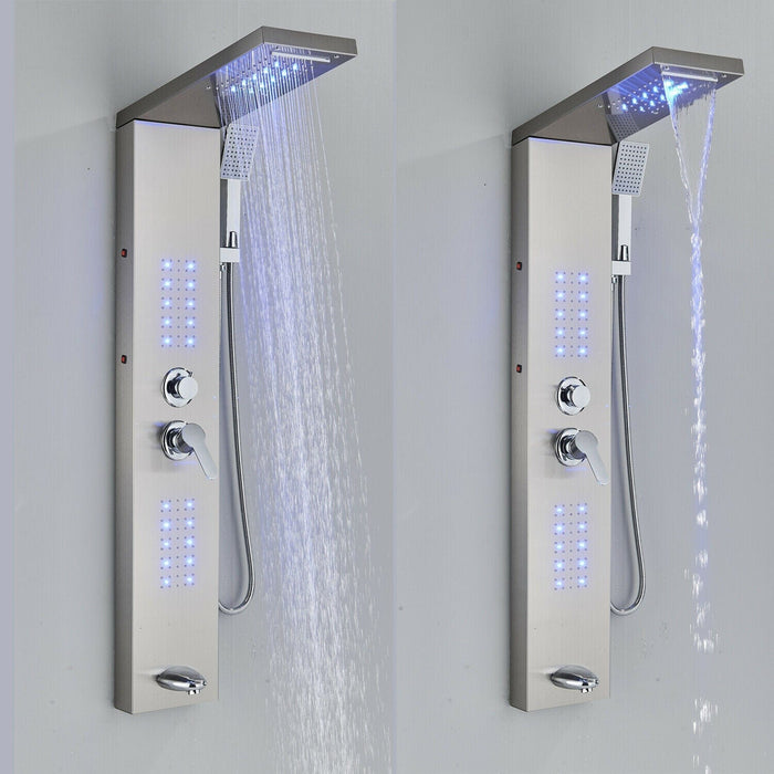 LED Shower Panel Tower System Rain&Waterfall Massage Body Jets Brushed Nickel