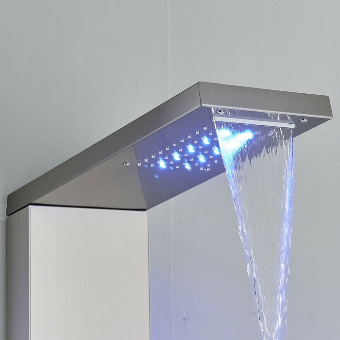 LED Shower Panel Tower System Rain&Waterfall Massage Body Jets Brushed Nickel