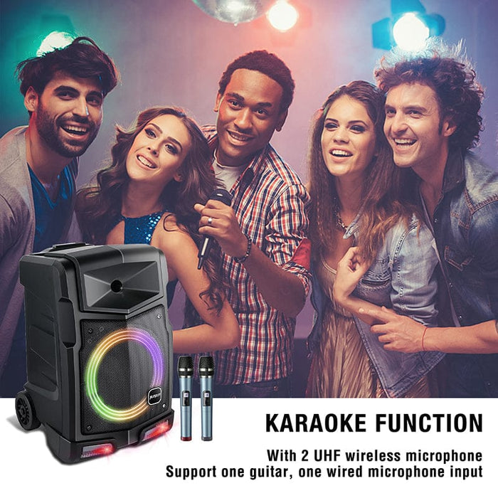 Bluetooth Karaoke Machine PA Speaker System Subwoofer 2 Wireless Mic Remote 500W