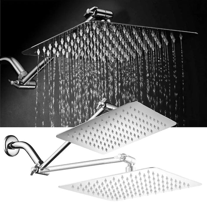 12Inch Square Stainless Steel Shower Rainfall Shower Head With Extension Arm