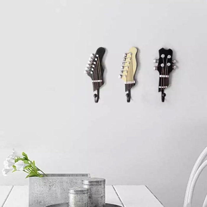 3pcs Head Guitar Shape Resin Music Hook Wall Mounted Hat Clothes Hanger Sundries