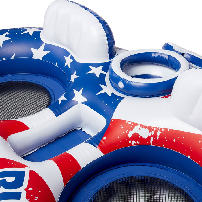 Intex Inflatable American Flag Double Tube Pool Float with Cooler & Cup Holders