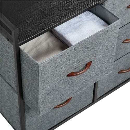 Fabric 5 Drawers Storage Organizer Unit Tower Metal Frame Living Room Nursery