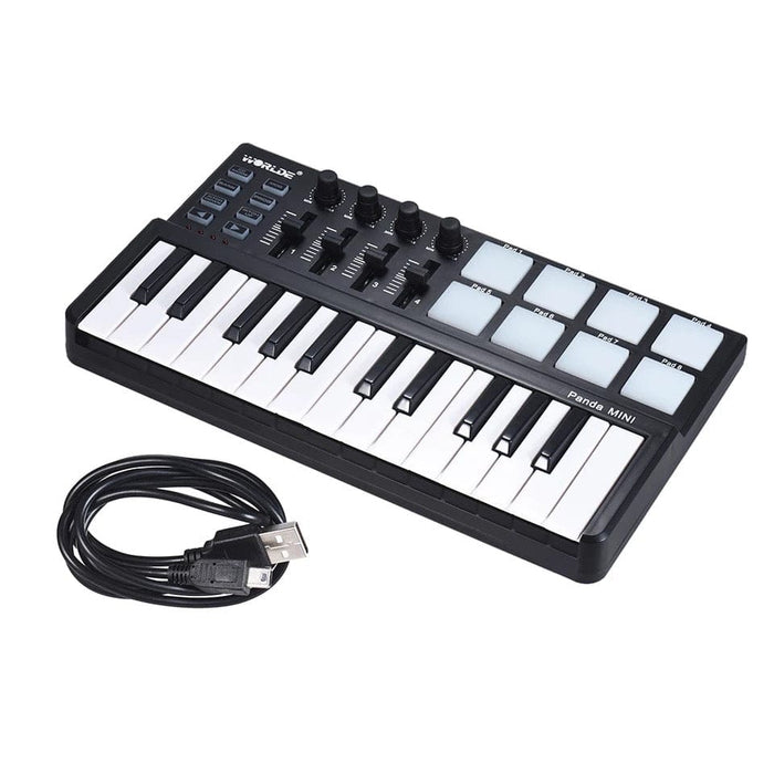 Worlde Panda Portable Mini 25-Key USB Keyboard and Drum Pad MIDI Controller G6V4