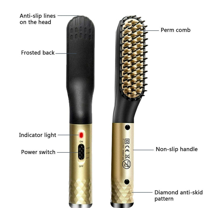 Men's Beard Straightener Comb Quick Heated Brush Styler Pro Hair Electric
