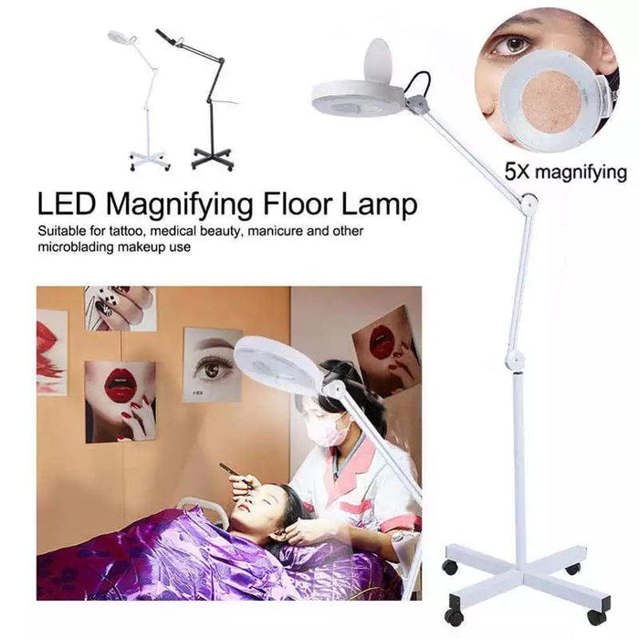 LED Magnifying Floor Lamp Rolling Floor Stand Magnifier Light 5X Magnifying