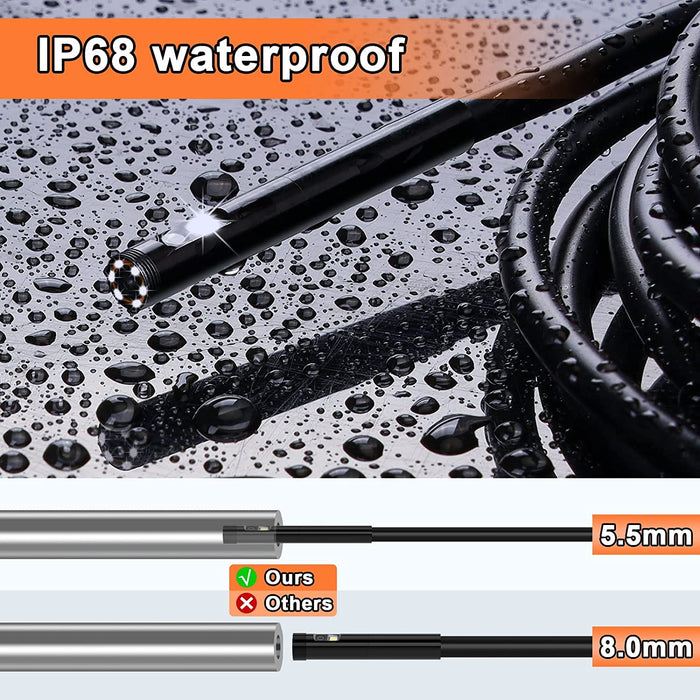 Industrial LED Endoscope 1080P FHD Screen Snake Borescope Inspection Camera IP68