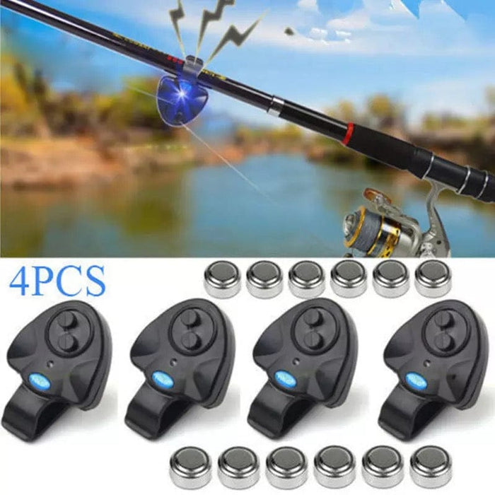 4 Pcs LED Electronic Light Fishing Bite Sound Alarm Alert Bell Clip On Fish Rod