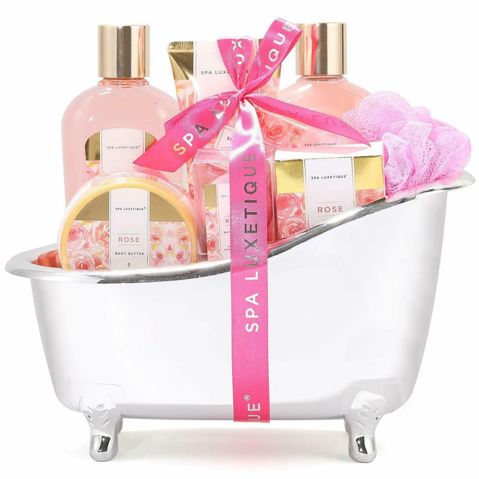 8pcs Women Spa Gift Basket in Rose Scent, Body & Bath Home Spa Set for Her Gift