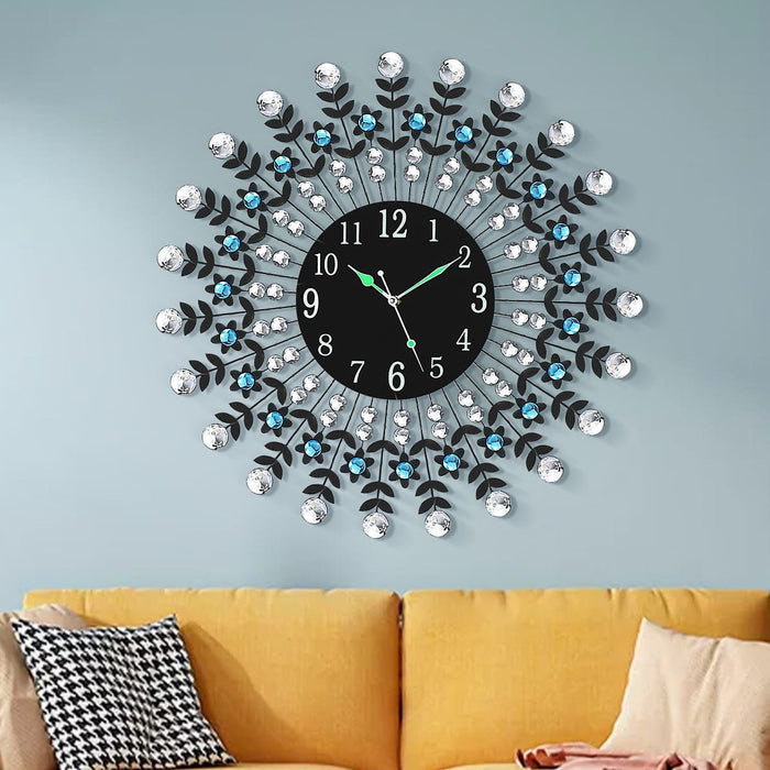Luxury Crystal Large Wall Clock 3D Metal Living Room Wall Watch 12H Decor