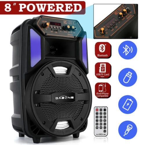 8" Portable Party Bluetooth Speaker Heavy Bass Sound LED Light USB Rechargeable