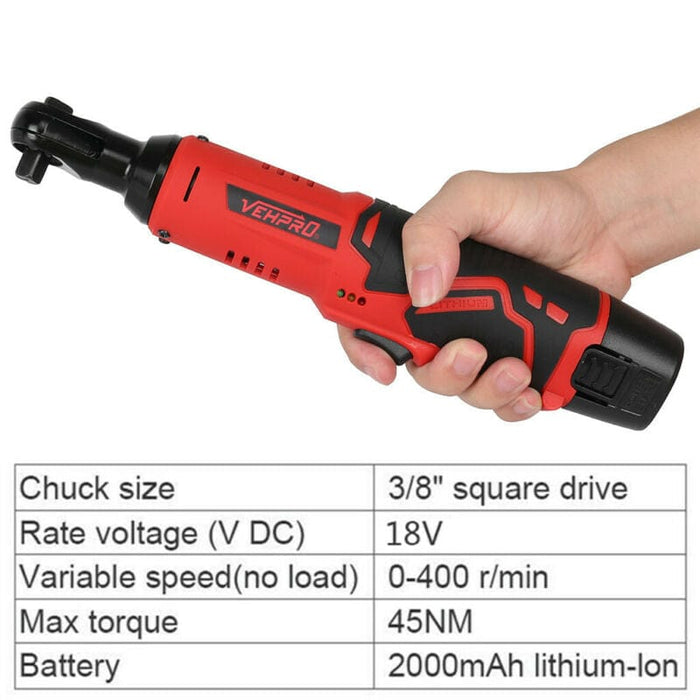 3/8" 45N.m 12V Cordless Electric Ratchet Wrench Kit Right Angle Tool + 2 Battery