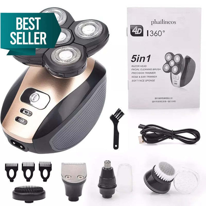 5-in-1 4D Rotary Electric Shaver Rechargeable Bald Head Hair