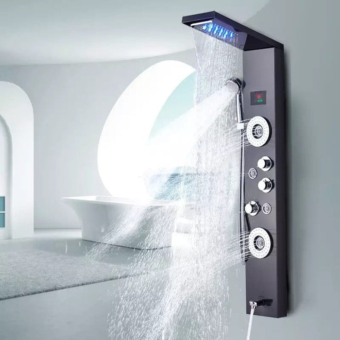 Shower Panel Tower Massage System  LED Rain Waterfall Sprayer Brushed