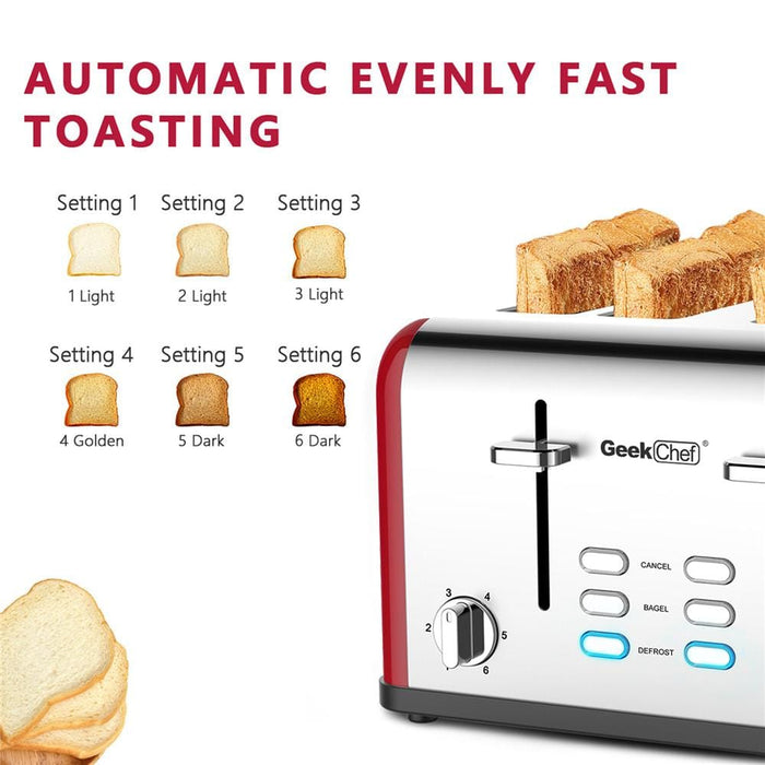 Geek Chef 4 Slice Toaster Stainless Steel Extra-Wide Slot Toaster