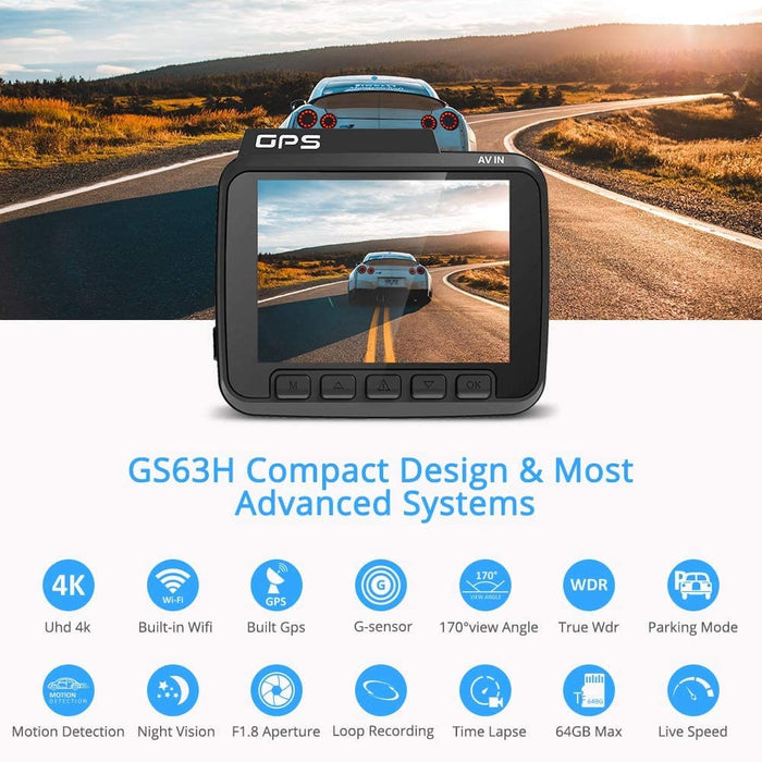 AZDOME GS63H 4K Ultra HD 2160P Car Dash Cam with WiFi & GPS Night Vision Car DVR