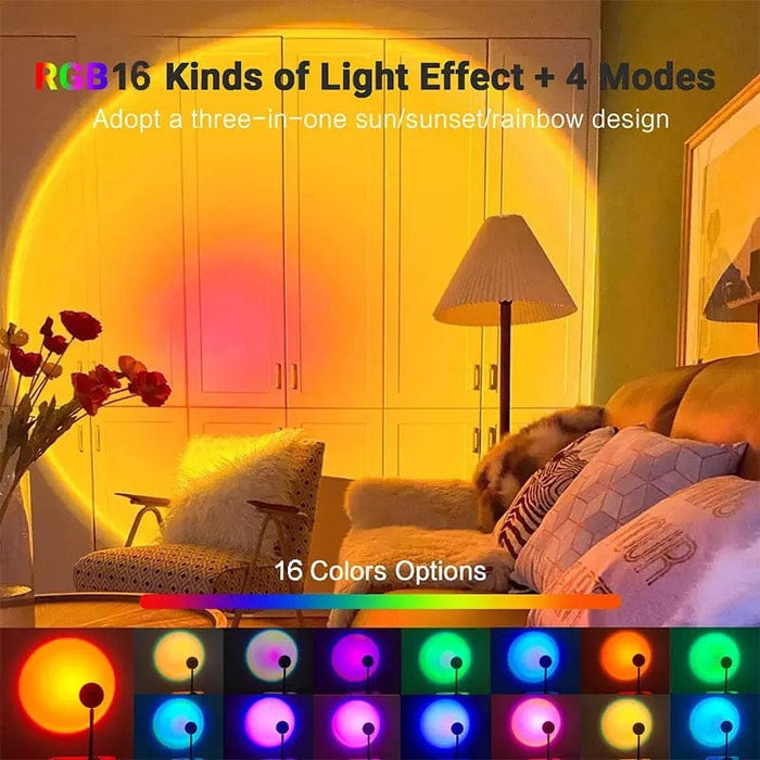 360 Degree Rotation 16 Color LED Rainbow Sunset Lamp Projector with Remote