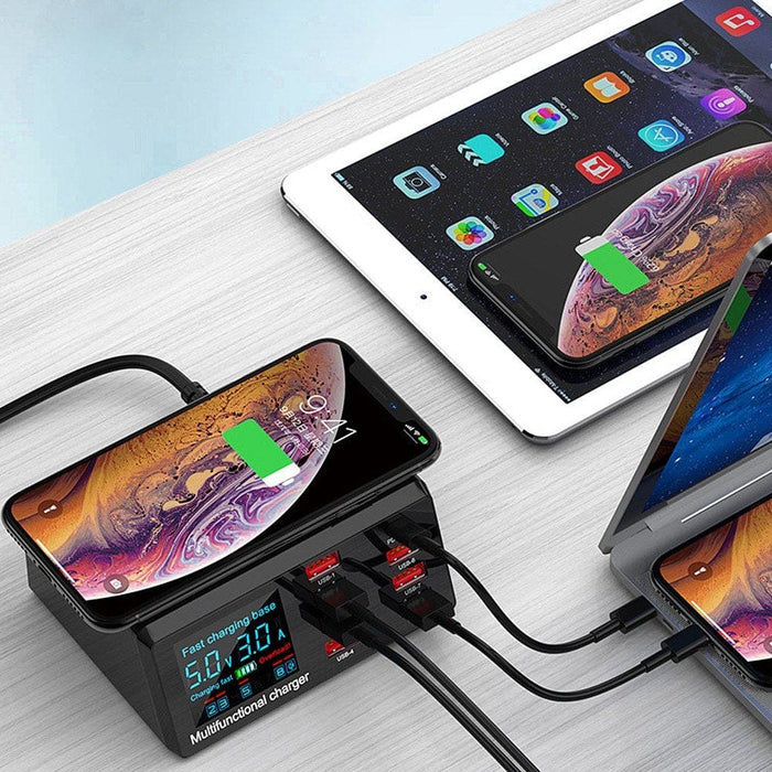 Fast Charger with 18W PD Port Quick Charge with USB LED Display Wireless Pad