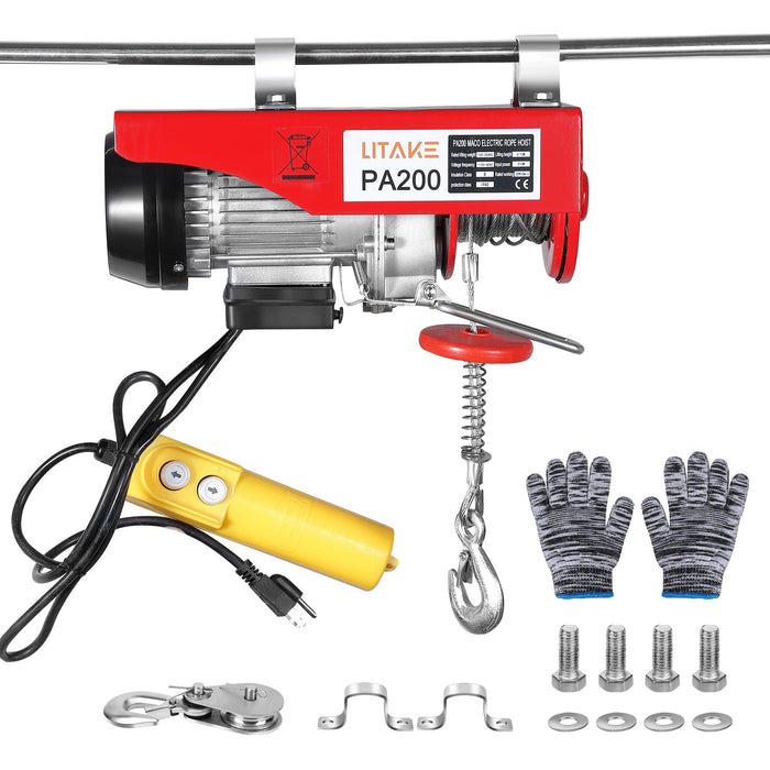 440lbs Electric Wire Cable Hoist Winch Engine Crane Lift Overhead Remote Control