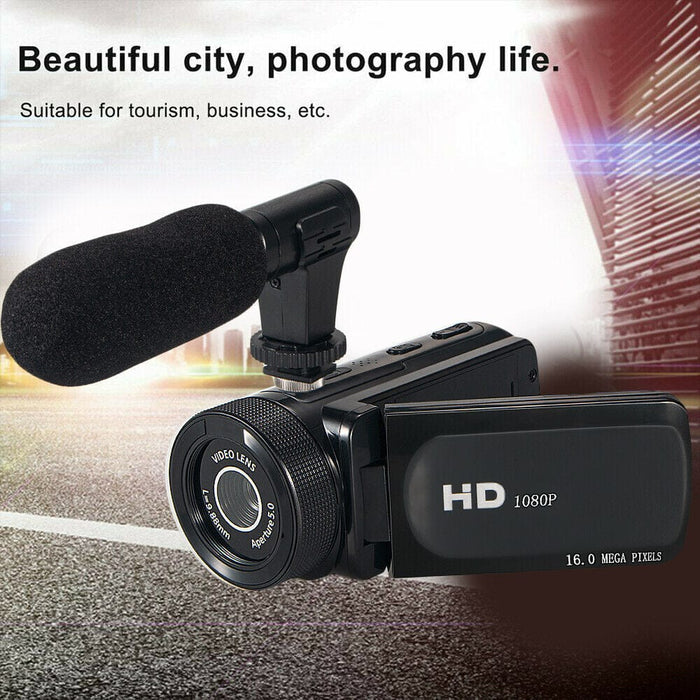 HD 1080P Digital Video Camera Camcorder YouTube Vlogging Recorder W/Microphone