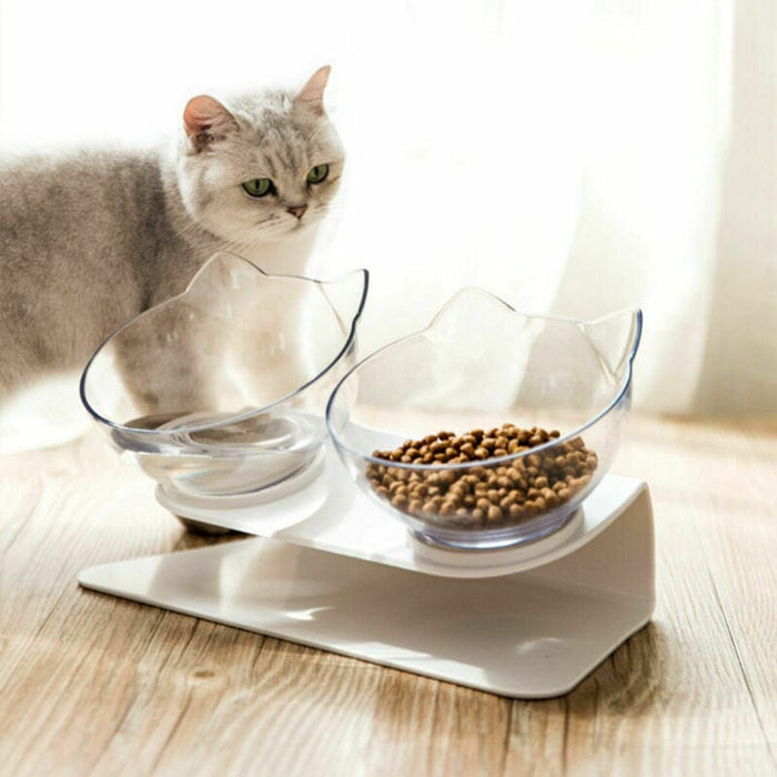 Cat Double Feeding Bowls Raised Stand Pet Bowl Non-slip Food Water Feeder