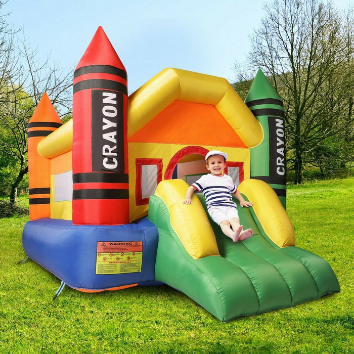 Inflatable Bounce House Kid Jump Castle Bouncer with Slide Mesh Wall Carry Bag