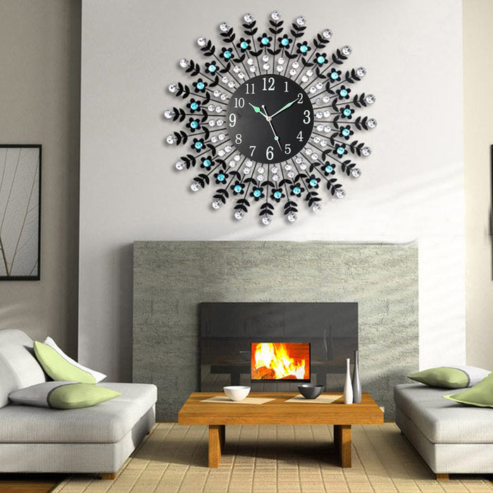 Luxury Crystal Large Wall Clock 3D Metal Living Room Wall Watch 12H Decor