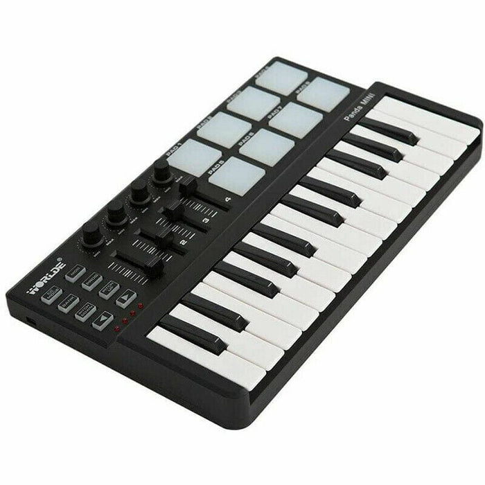 Worlde Panda Portable Mini 25-Key USB Keyboard and Drum Pad MIDI Controller G6V4
