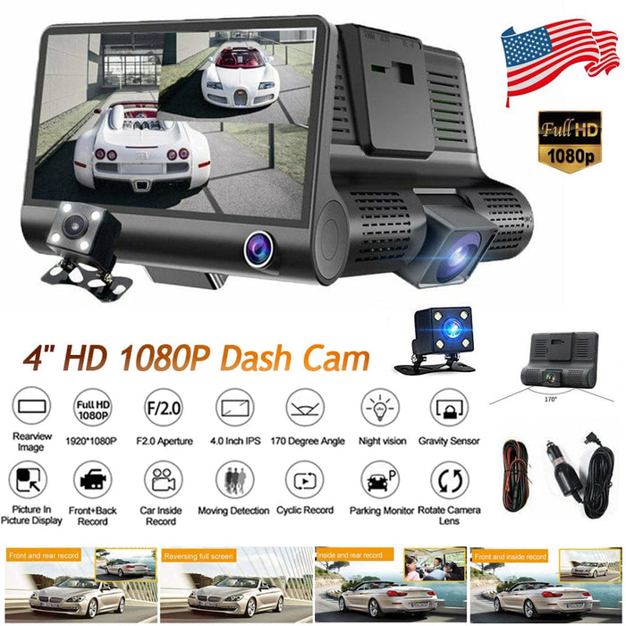 4 Inch 3Lens HD Car DVR Rearview Video Dash Cam