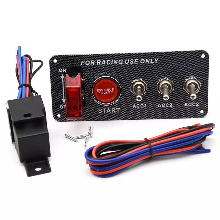 Racing Car 12V Ignition Switch Panel LED Engine Start Push Button Toggle Carbon
