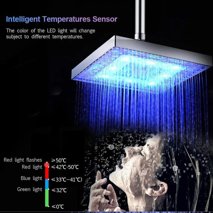 LED Colorful Shower Head 8in Square Shower Automatic Light Up