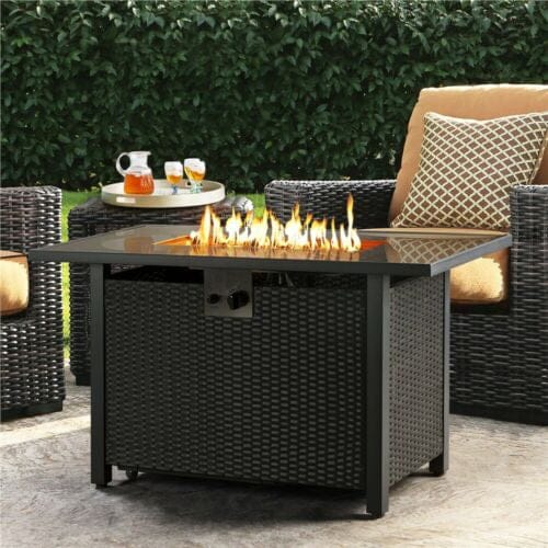 43" 50,000 BTU Outdoor Propane Gas Fire Pit Table with Glass Tabletop for Patio
