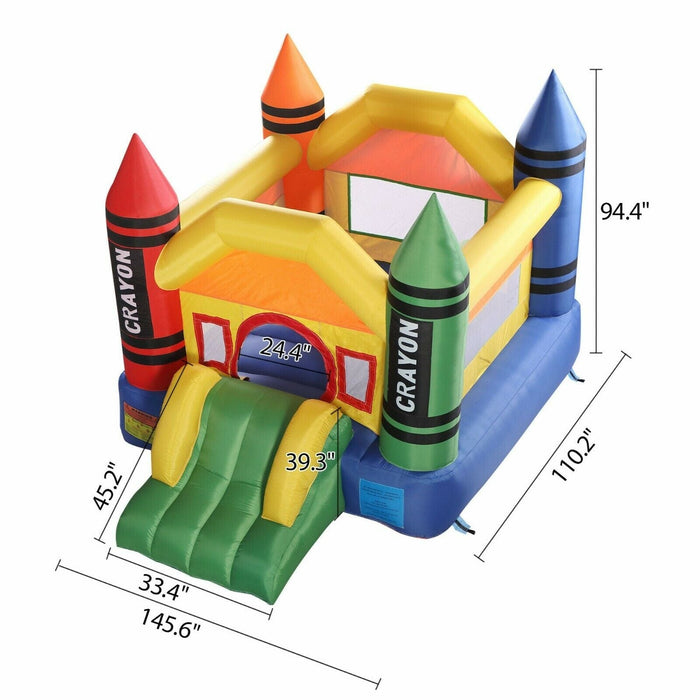 Inflatable Bounce House Kid Jump Castle Bouncer with Slide Mesh Wall Carry Bag