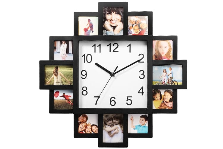 12-Photos Collage Frame Clock Picture Wall Clock for Home Room Wall Art Decor