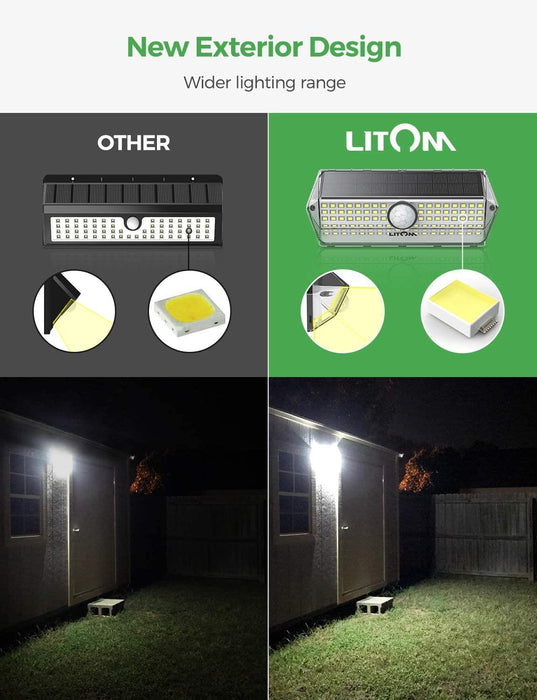 4PC LITOM 100LED Solar Wall Light PIR Motion Sensor Flood Light  Outdoor Garden