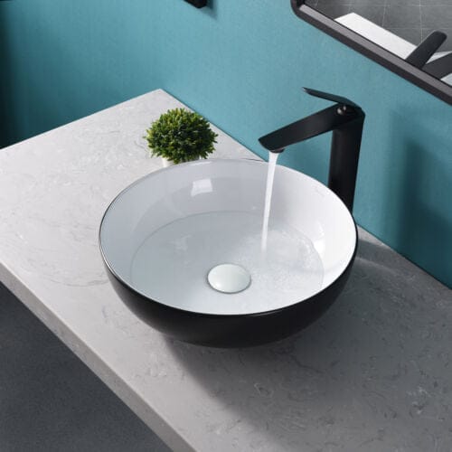 Round Bathroom Vessel Sink Black Vanity Ceramic Bathroom Bowl Basin with Drain