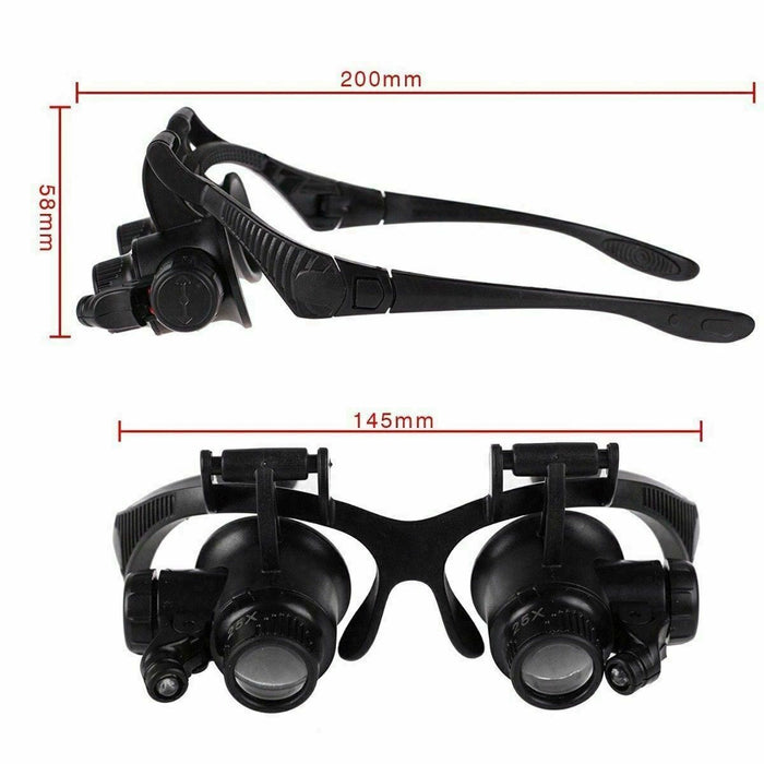 Headband Magnifier Magnifying Glass with 2 LED Light Loupe Jeweler Watch Repair