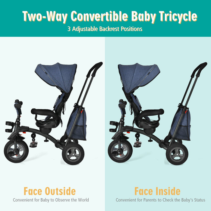 Babyjoy 7-In-1 Kids Baby Tricycle Folding Steer Stroller w/ Rotatable Seat Blue