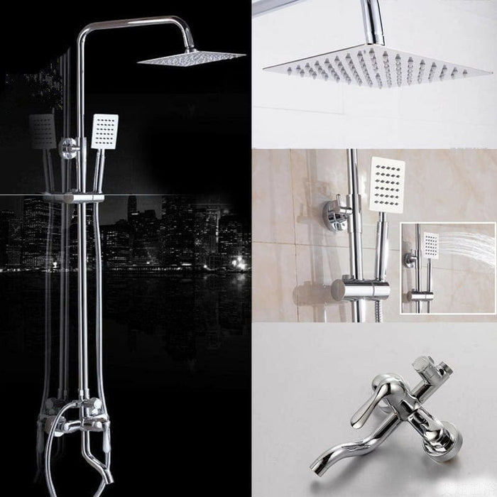 Bathroom Shower Faucet Set Rainfall  Hand Spray Mixer Wall Mounted Chrome Tap