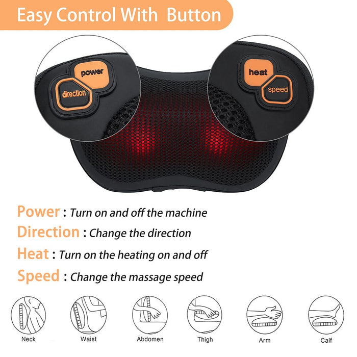 Electric Waist Neck and Back Massage Pillow Massager Kneading Pad Heating