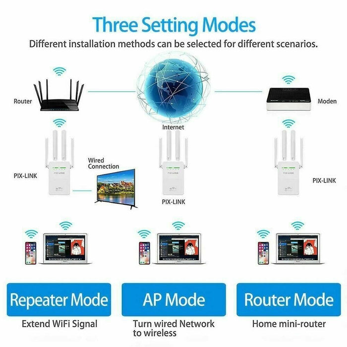 Set Of 2 WiFi Range Extender Internet Booster Network Router Wireless Signal Repeater